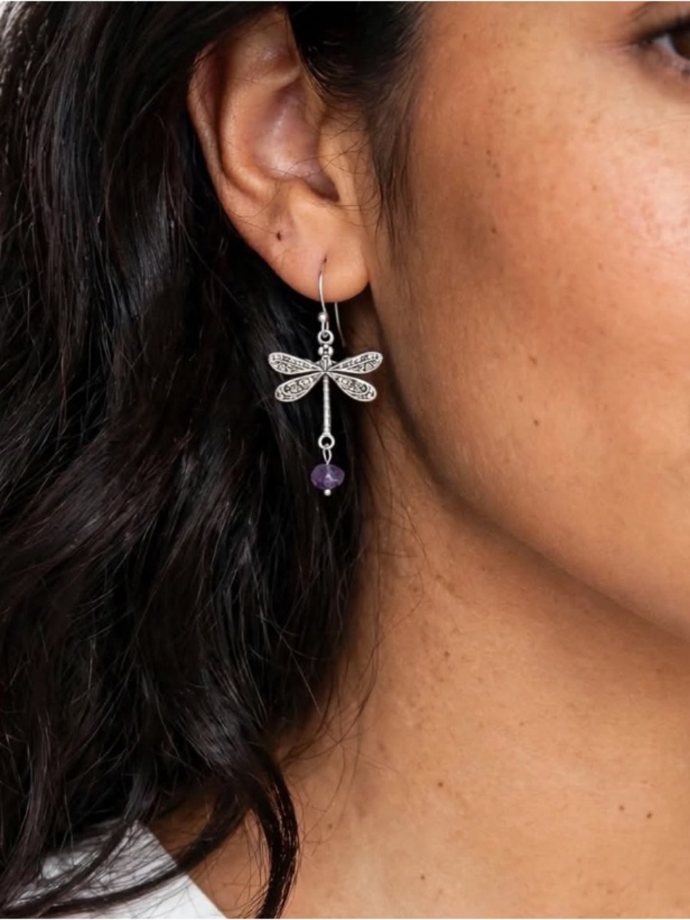 Silver Dragonfly and Amethyst earrings